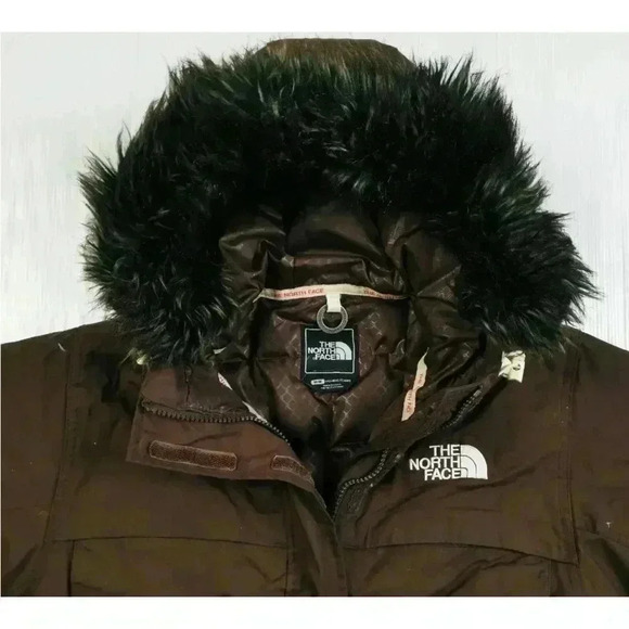 The‎ North Face Goose Down Fur Hood Buckle Jacket Coat Hyvent Woman’s XS Brown B - Picture 1 of 13